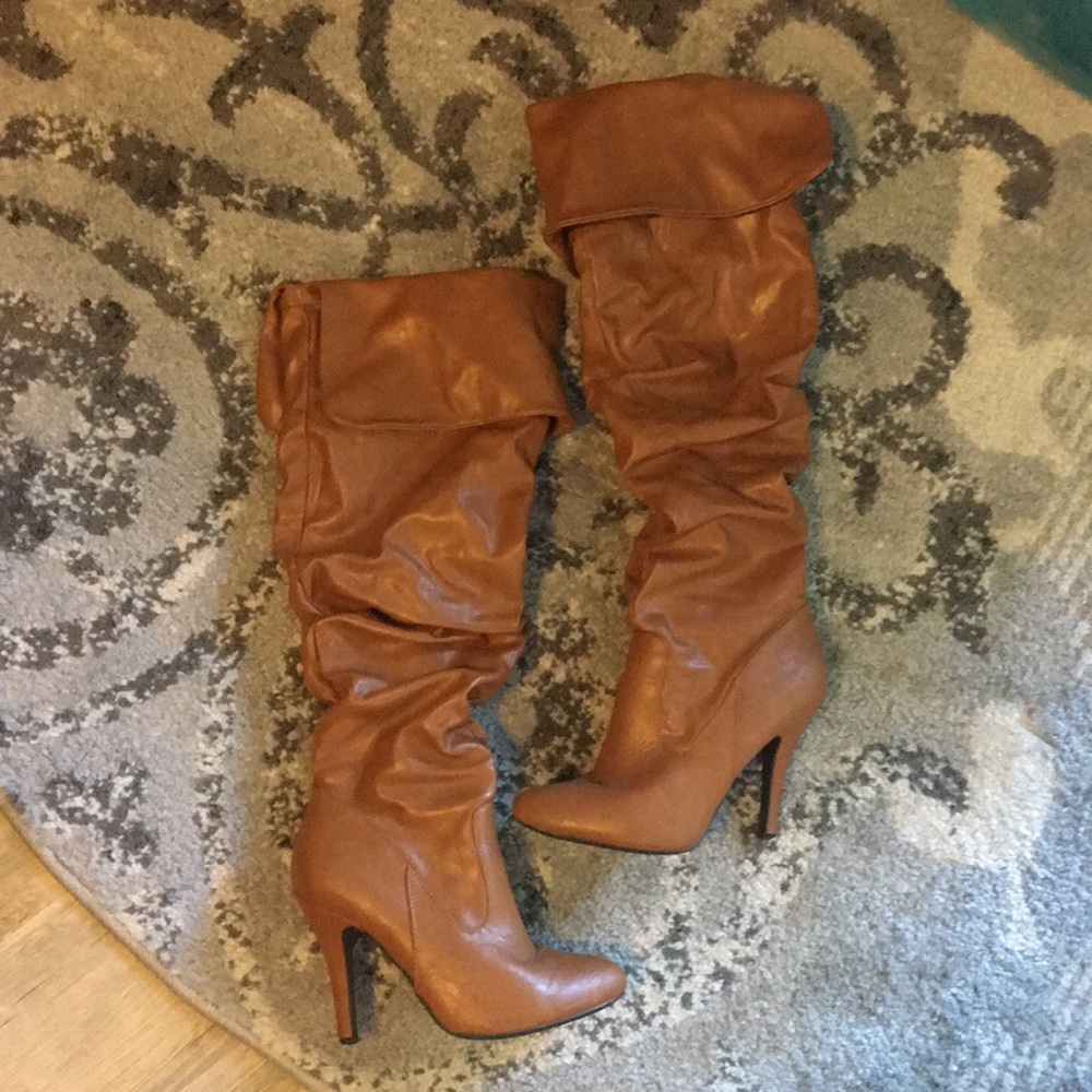Over the knee camel colored boots